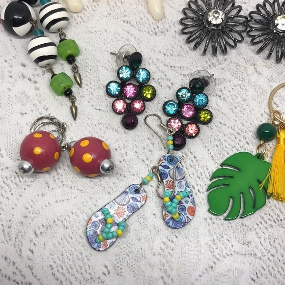BUNDLE lot 9 fun statement earrings fun whimsy bejeweled pop of color dangle. - Picture 2 of 6
